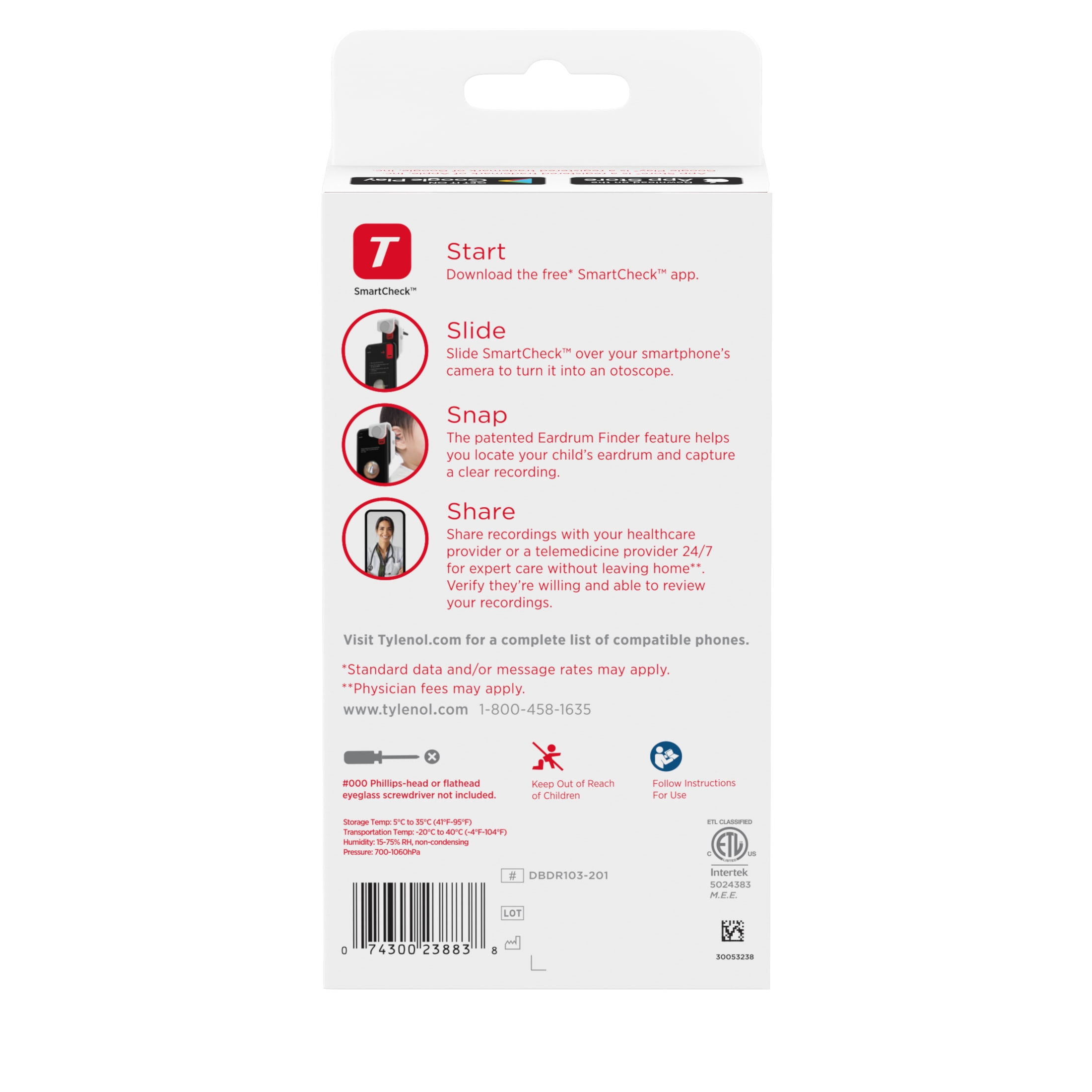 SmartCheck 2.0 From Children's Tylenol Digital Ear Scope Otoscope Kit