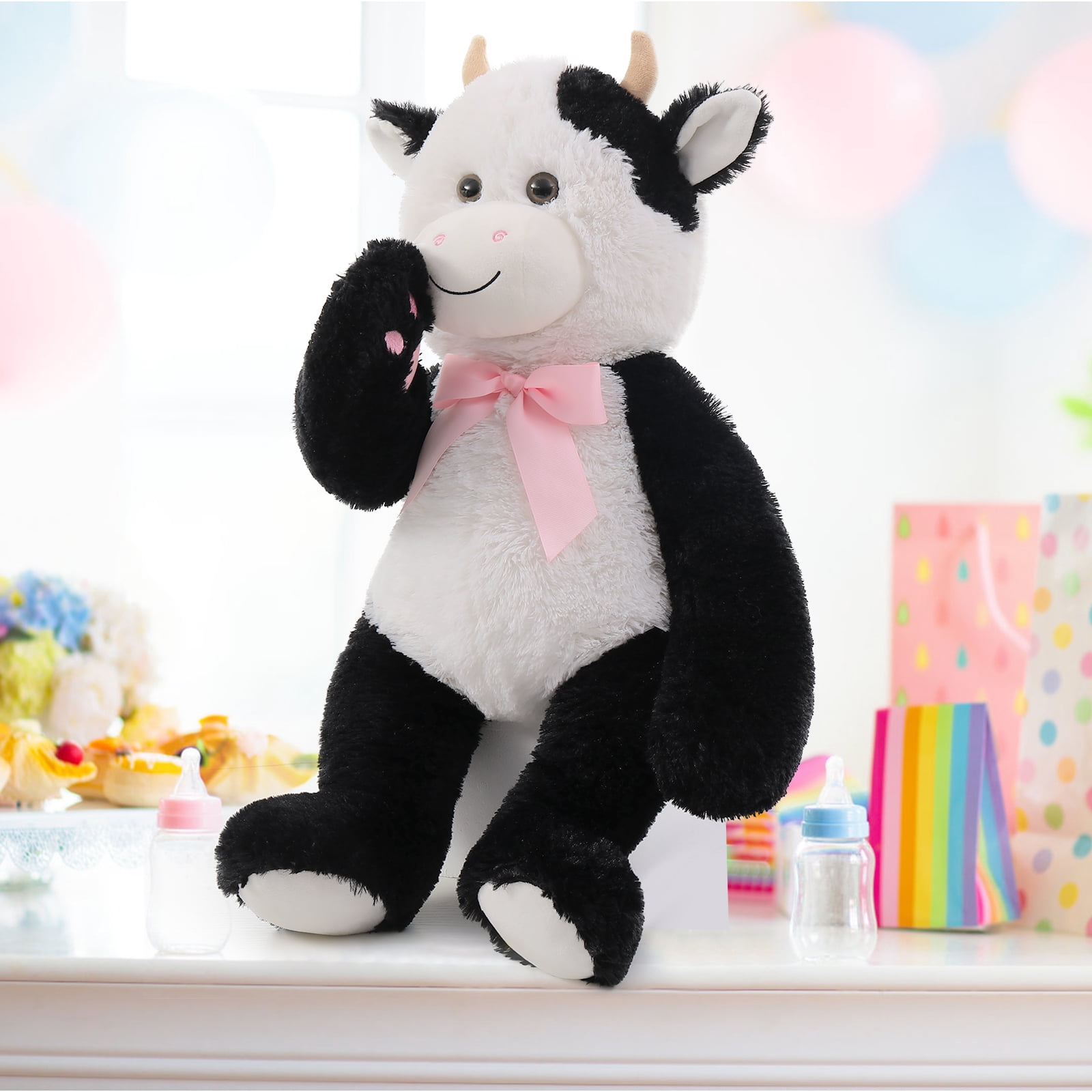 MaoGoLan 24'' Cute Dairy Cow Stuffed Animal Stuffed Dairy Cow With Bow Tie Dairy Cow Plush Toy