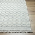 thumbnail image 4 of Hauteloom Meira Modern Hand Woven Natural Fiber Wool Area Rug - Contemporary Geometric Checkered Carpet with Fringe for Living Room, Bedroom, Dining Room - Ivory, Cream, Gray Blue - 18" Sample, 4 of 10