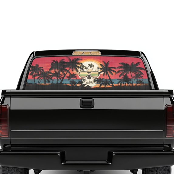 POLERO Sunset Skull Car Glass Sticker for Most Models, Vinyl Waterproof Pickup Car Window Stickers with Easy to Install