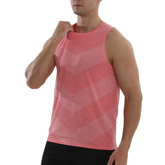 LEKWK Tank Tops for Men Running Sleeveless Crew Neck Muscle Tank Slim Fit Geometric Jacquard Breathable Workout Gym Athletic Tops Pink XXL