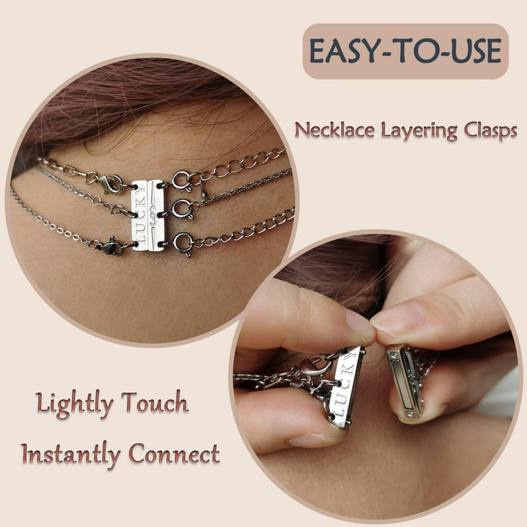 LUCKY Necklace Layering Clasps Separator for Stackable Necklaces Chains,18K  Gold and Silver Plated Multiple Necklace Clasps and Closures for Women Girl  