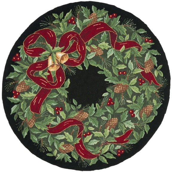 SAFAVIEH Vintage Posters Jacqueline Floral Wool Area Rug, Black/Green, 5' x 5' Round