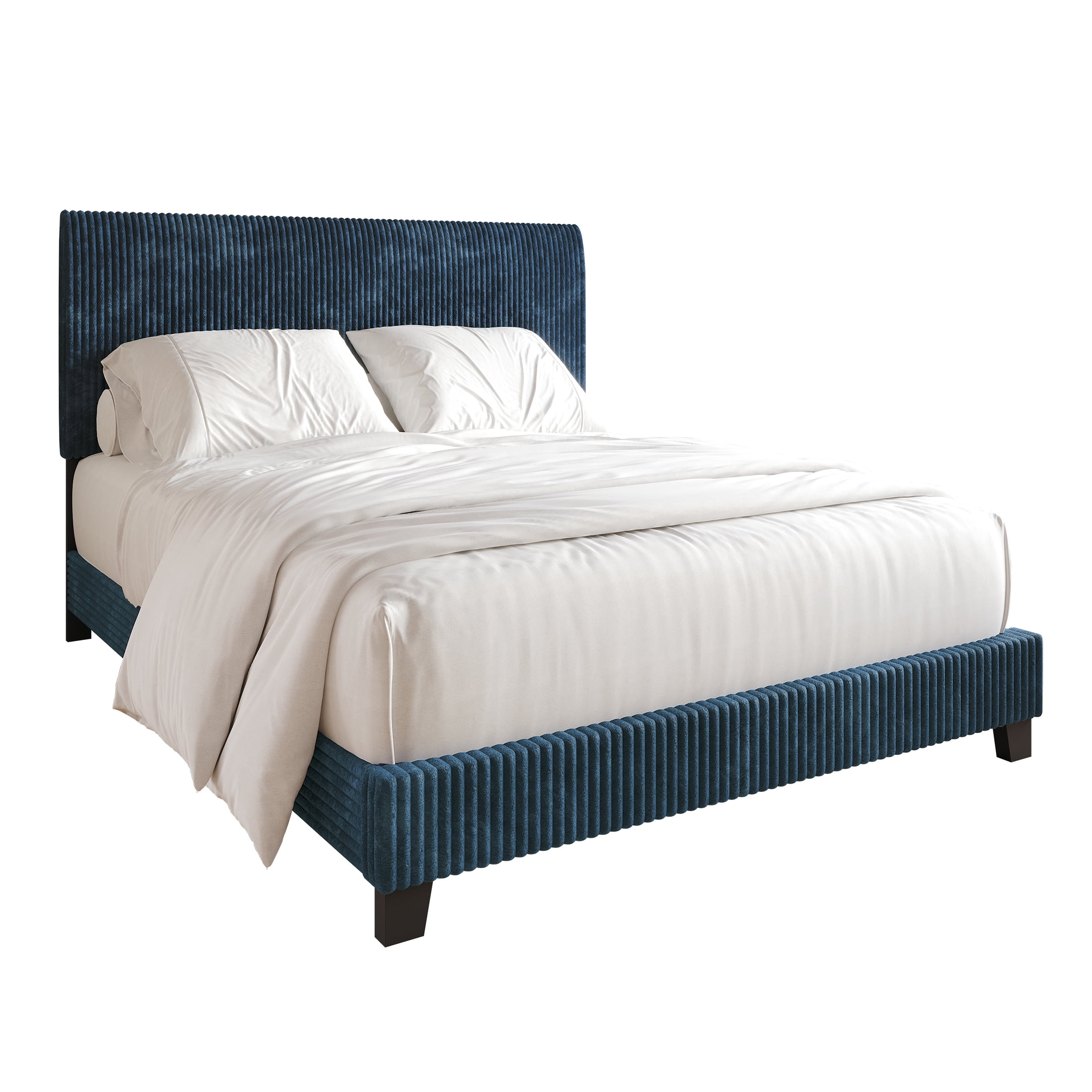 Castle Place Chic Corduroy Velvet Upholstered King Bed, Navy Blue