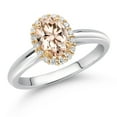 thumbnail image 2 of Gem Stone King 925 Sterling Silver and 10k Yellow Gold Peach Morganite and White Lab Grown Diamond Halo Engagement Ring for Women (0.78 Cttw, Gemstone October Birthstone, Oval 7X5MM, Size 5), 2 of 4