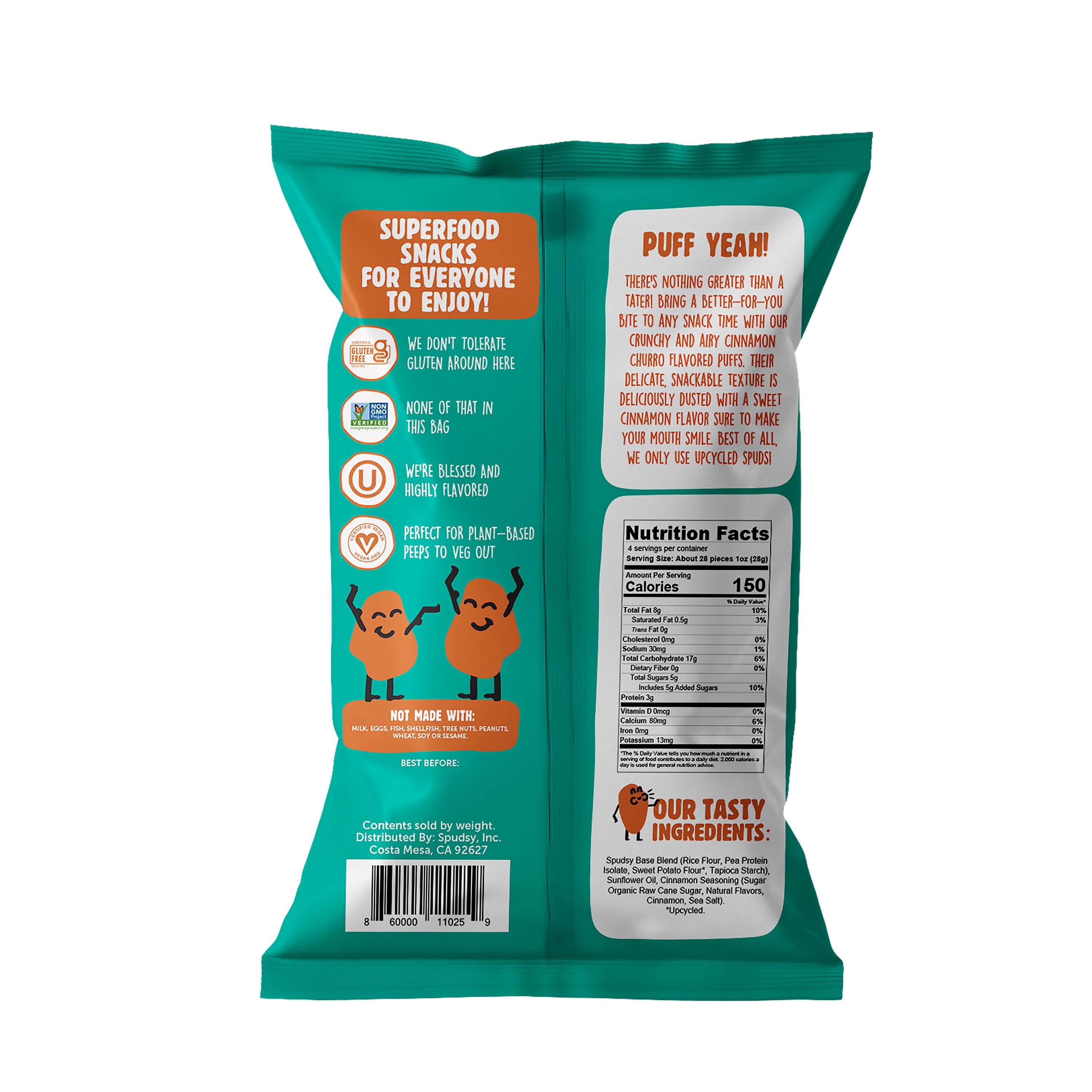 (2 pack) Spudsy Sweet Potato Puffs, Cheesy Cheddar, Shelf-Stable, 4 oz Bag