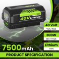 thumbnail image 2 of Batería GERIT BATT OP4026, paquete de 2 unidades, 7,5 Ah, de repuesto para Ryobi de 40 V, 2 of 7