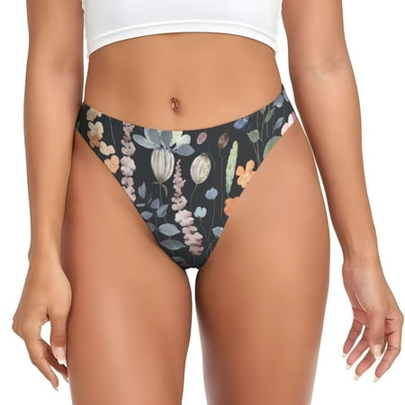 Qokaie Wildflower Watercolor 1 Printed Women s Cotton Thong Underwear  Sexy Breathable Panties G-string-4X-Large