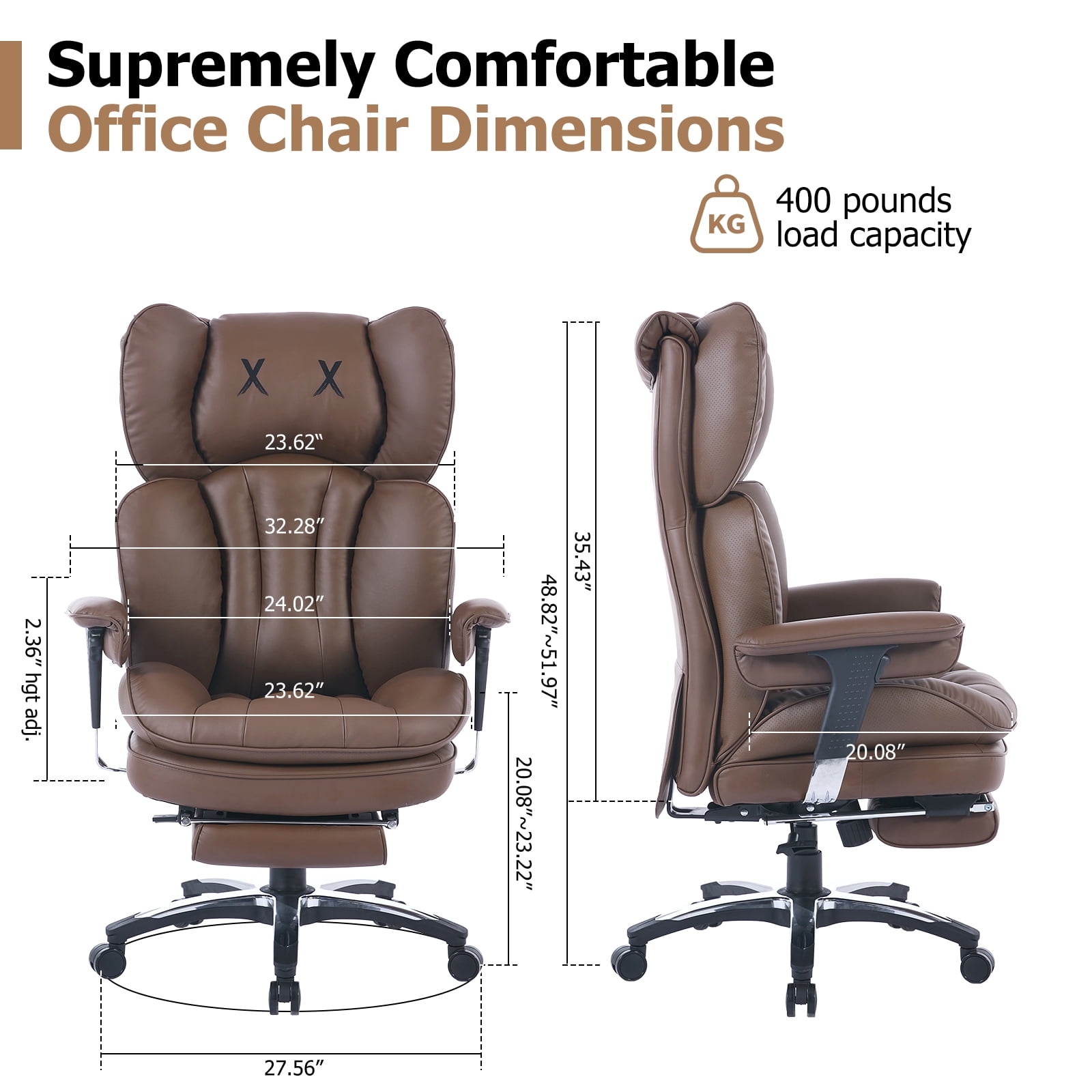 ATMILD 400lbs Big and Tall Ergonomic Office Chair Comfortable PU Leather Executive Desk Chair with Footrest and Lumbar Support (Brown)