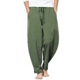 thumbnail image 2 of Migroa Men's Casual Cotton Linen Pants Yoga Beach Loose Fit Casual Elastic Waist Drawstring Summer Harem Baggy Trousers with Pockets Casual Summer Beach Pants Green L, 2 of 5