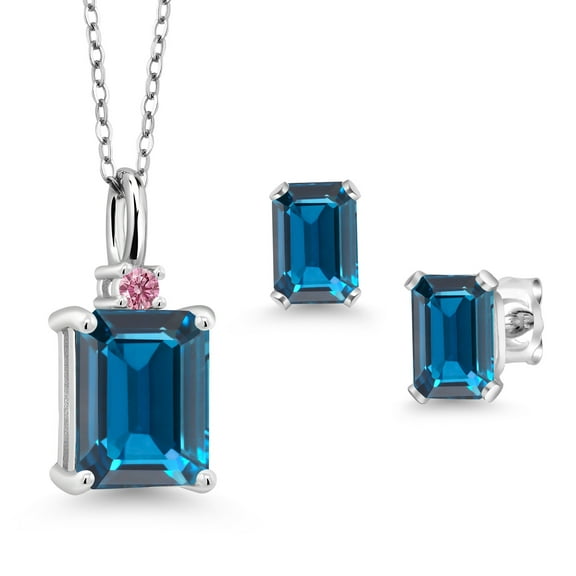 Gem Stone King 4.07 Ct London Blue Topaz 925 Sterling Silver Pendant and Earrings Jewelry Set