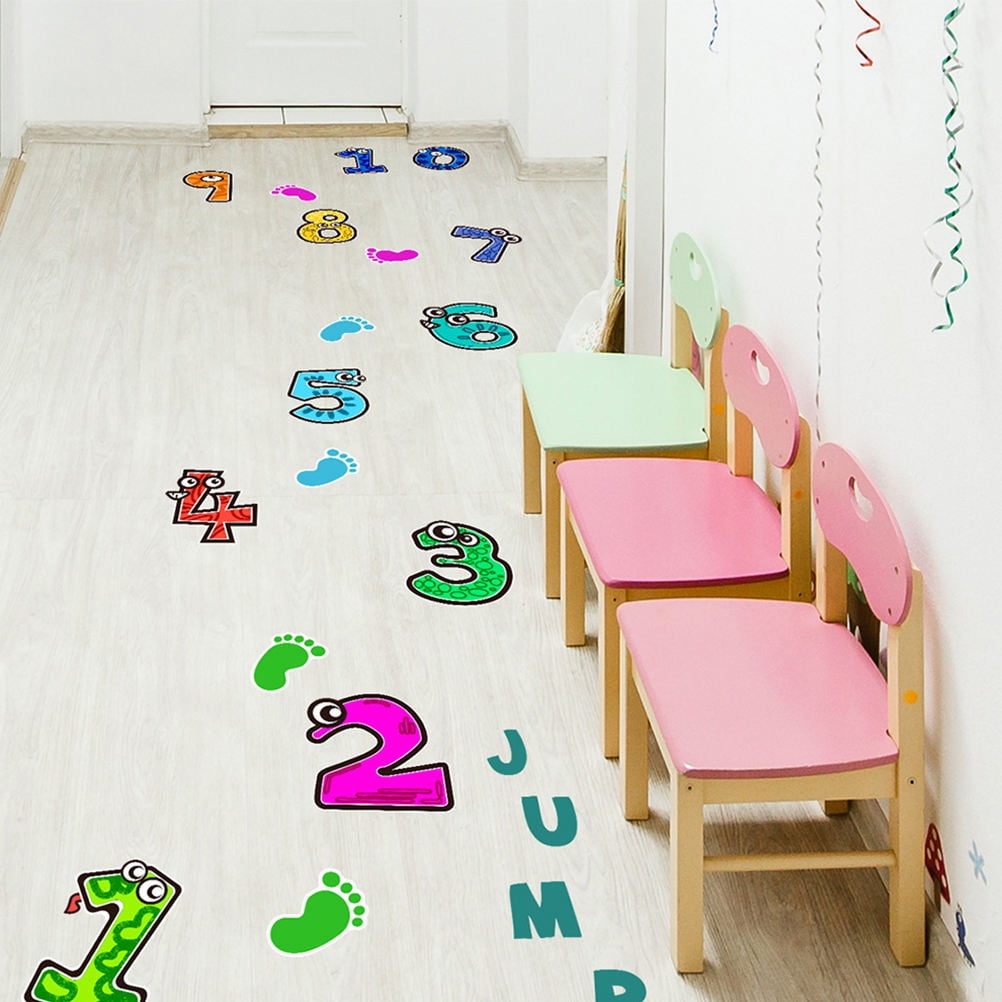 PTOOTP 1Set Number Game Lattice Floor Decals Removable Self Adhesive Assorted Color Stickers