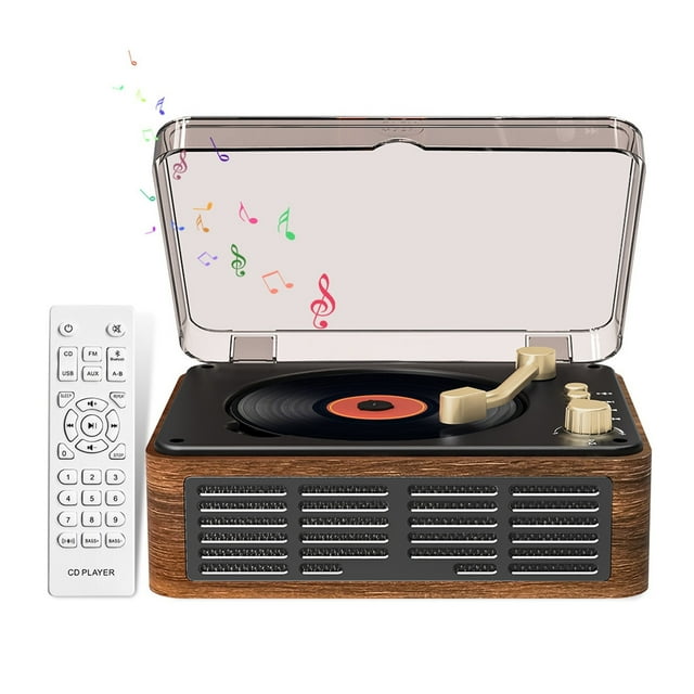 Lecteur CD Bluetooth Rétro Haut de Gamme Lecteur de Musique à Disque Système Audio Élégant pour la Maison