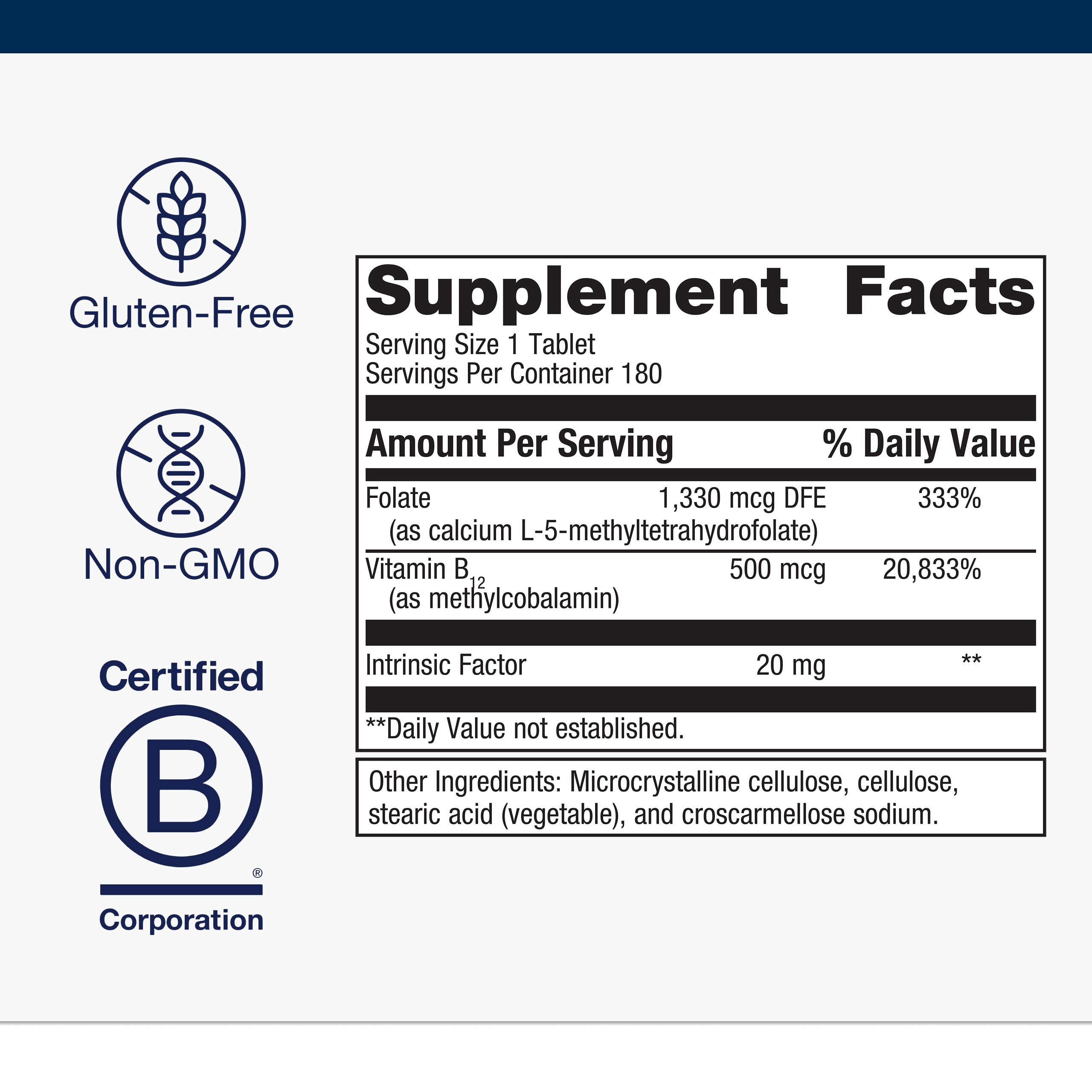 Metagenics Intrinsi Vitamin B12-Folate - Nervous System & Heart Health Support* - With Intrinsic Factor for Absorption* - Vitamin B12 & Folate - Methylcobalamin - 180 Tablets