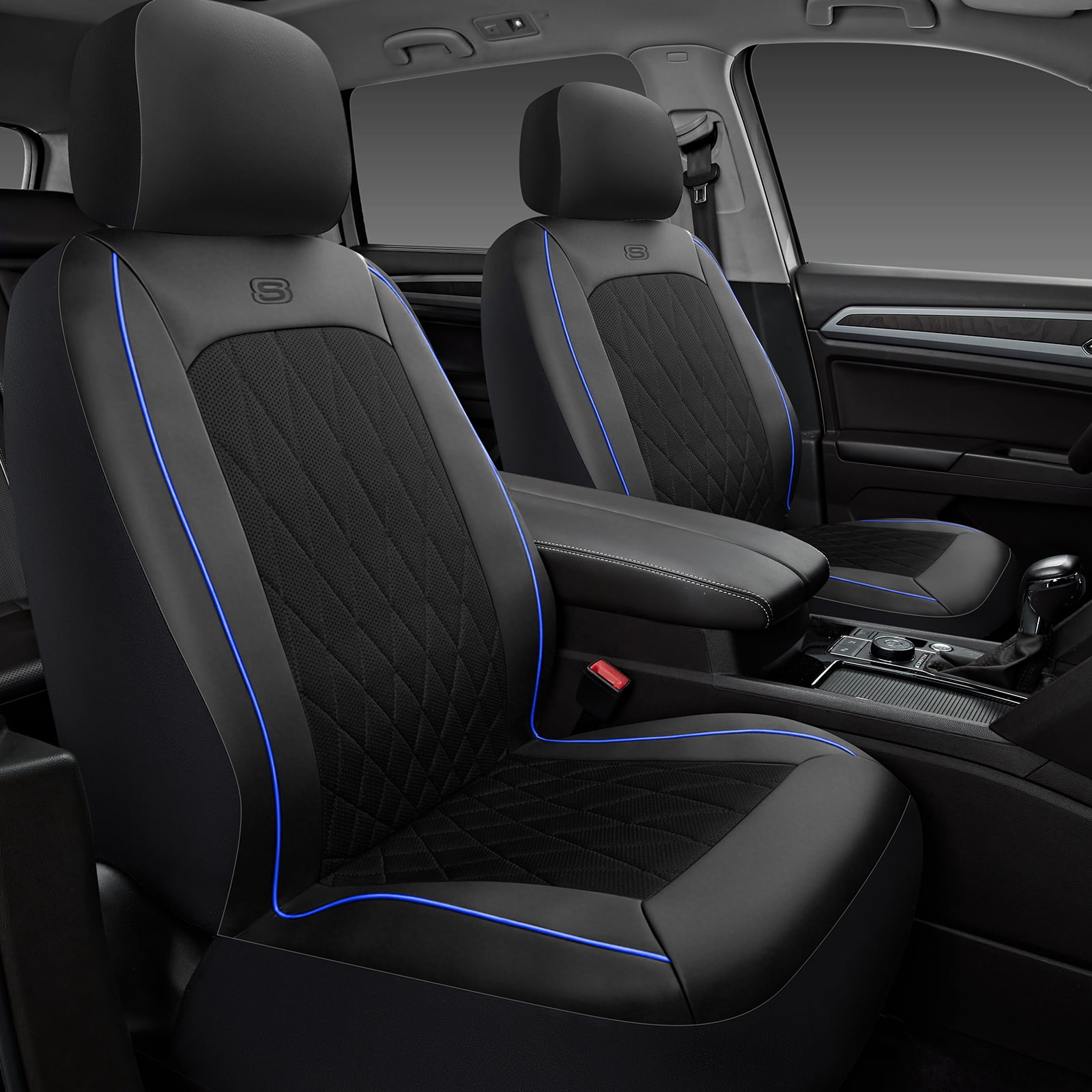 Skechers Car Seat Covers , Air-Cool Design Memory Foam Seat Covers, Piping Leather Mesh Car Seat Cover,Airbag Compatible,Automotive Comfort Universal FitMost Cars,Vans,Truck,SUV,Beige Front Set