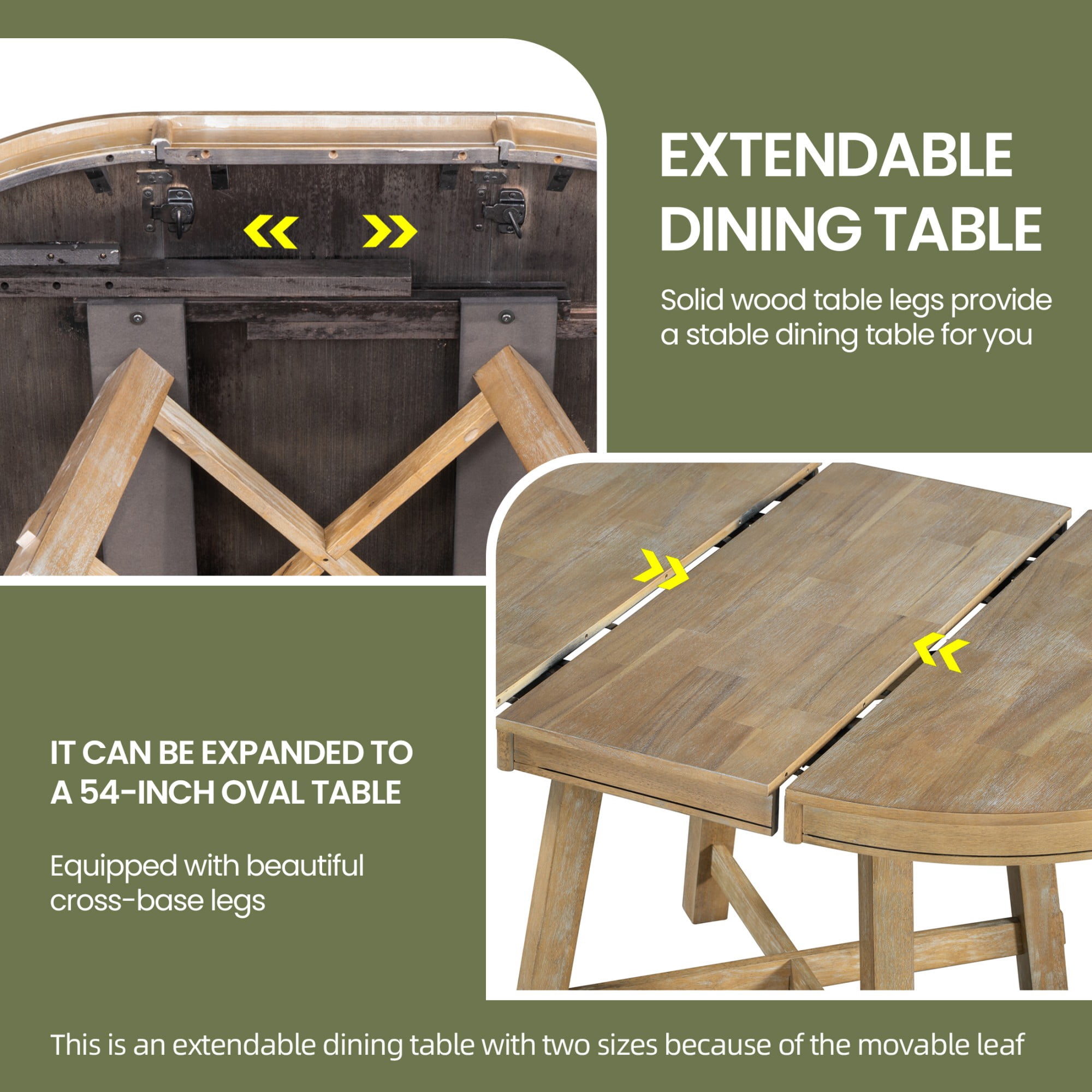 Aukfa Dining Table for 4-6, 42"-58" Extendable Round Kitchen Table with 16" Rustic Drop Leaf for Dining Room/Living Room, Natural Wood