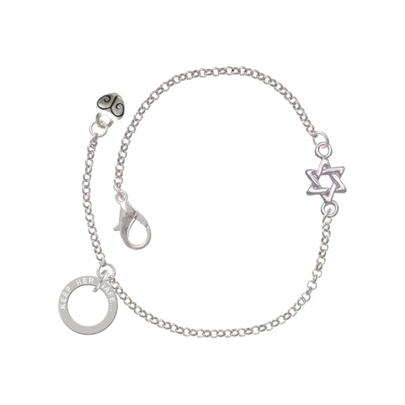 Delight Jewelry Silver Plated Star of David Delicate Bracelet, featuring Keep Her Safe Infinity Circle Charm, 6.25 1.75" Extender