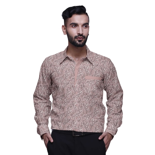 BESTMAN PrintedShirtsFor Hommes Bouton Manches Longues Chemise Habillée en Coton