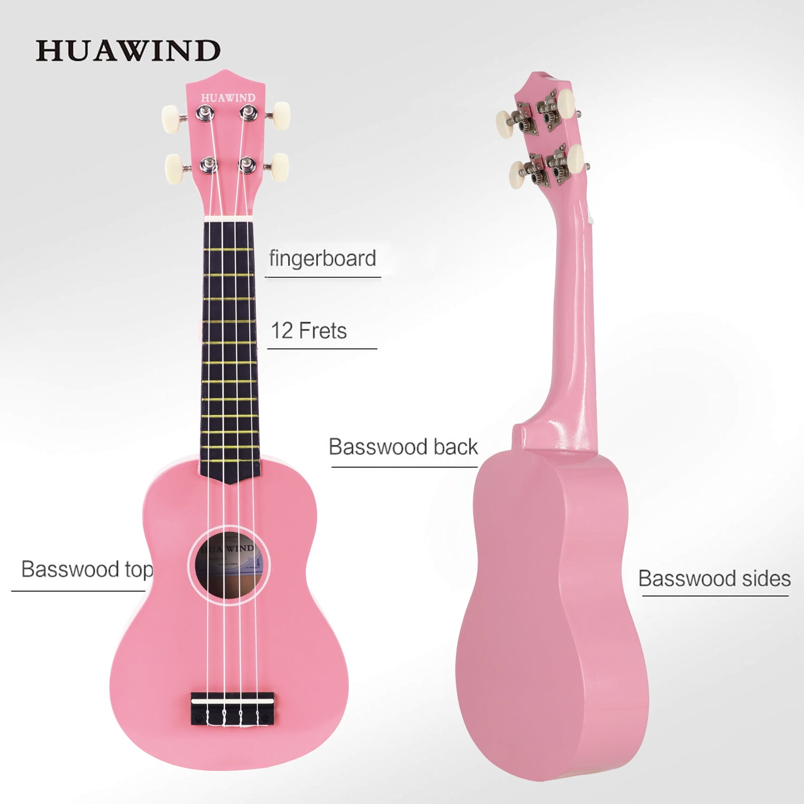 HUAWIND Ukulele, 21 inch Soprano Ukulele For Kid Beginners, Hawaii Ukelele Four String Wood Uke Ukulele