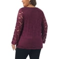 thumbnail image 3 of Blusa casual de mujer de talla grande Agnes Orinda con doble capa, encaje, mangas largas, escote en V, transparente, 4X color púrpura y rojo, 3 of 6