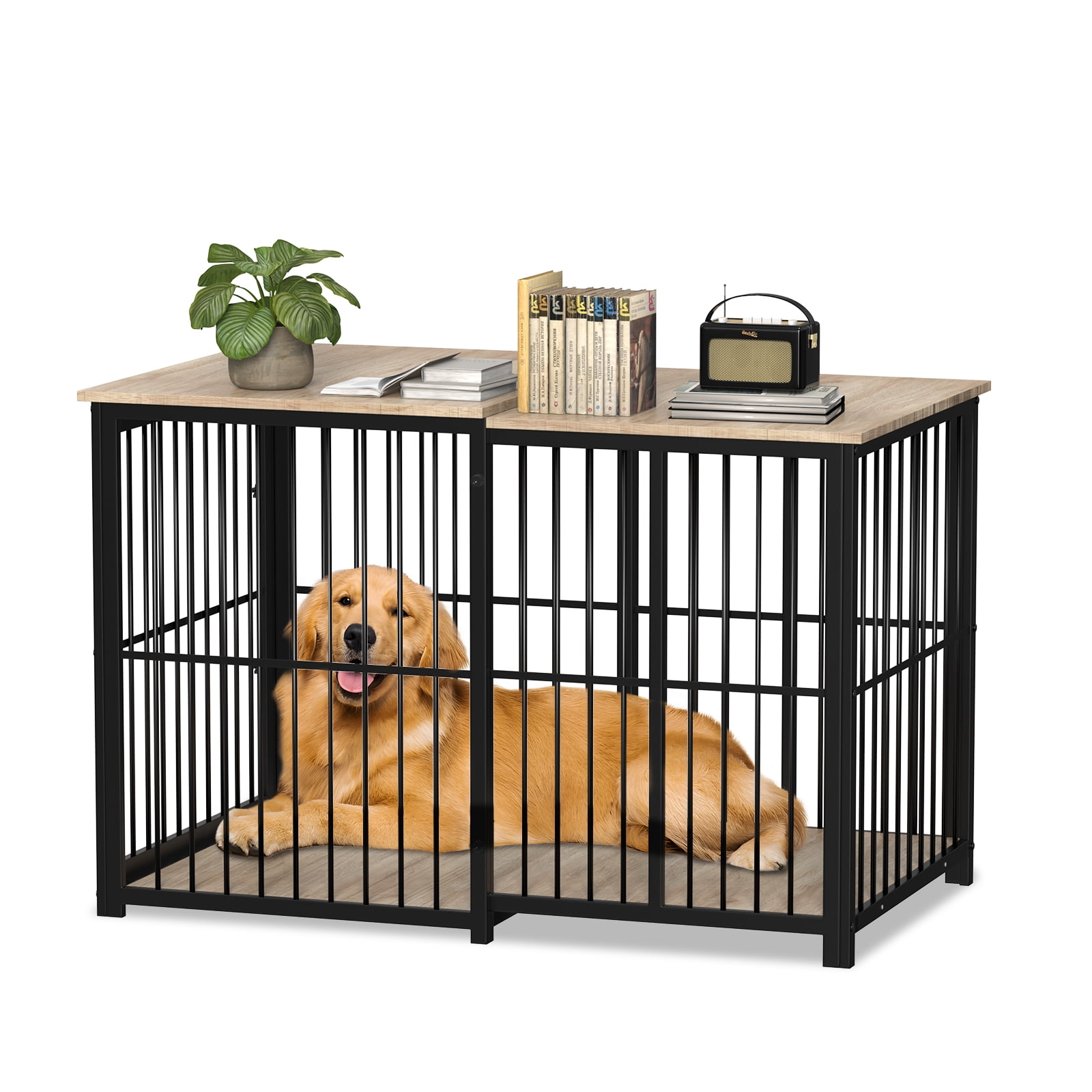 Erinnyees Large Dog Crate Furniture, Retractable Dog Kennel Furniture, Wooden Large Dog Kennel Indoor, Heavy-Duty Dog Cage Furniture with 3 Levels of Adjustable Size,45.6" L