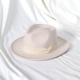 thumbnail image 4 of Women Wide Brim Warm Wool Fedora Hat Retro Style Belt Panama Hat, 4 of 5