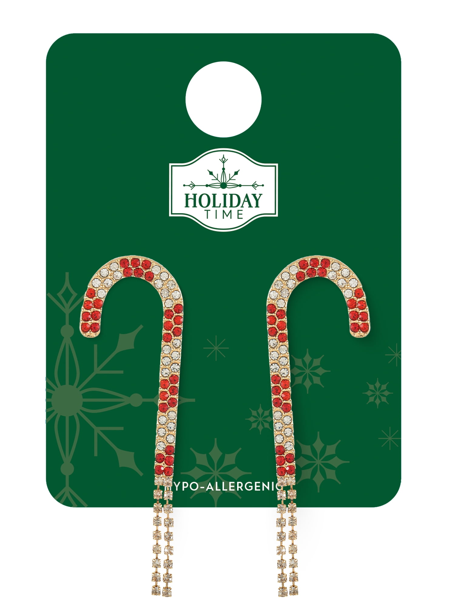 Holiday Time Rhinestone Candy Cane Earrings, 1 Pair