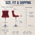 thumbnail image 3 of ODUSE-DAILY Burgundy Velvet Bar Stools Set of 2 - Adjustable Swivel Wine Red Counter Height Chairs with Tufted Back and Nailhead Trim for Kitchen Island (Wine Red, Chrome Metal, 2 Pcs), 3 of 10