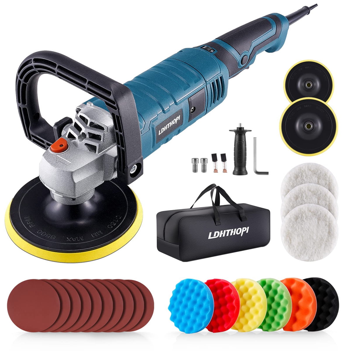 Gewna Car Buffer Polisher, 1600W 7 inch/6 inch Rotary Buffer Polisher with 7 Variable Speed 1000-3500 Rpm