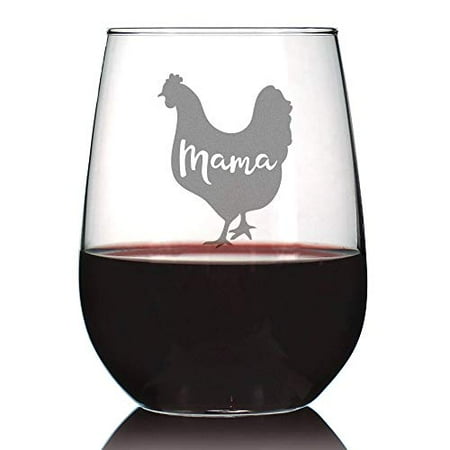 

Mama Hen - Stemless Wine Glass for Mom - Cute Funny Wine Gift Idea - Unique Personalized Glasses for Mother s Day or Birthday