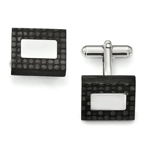 Stainless Steel Polished and Brushed Solid Carbon Fiber Cuff Links