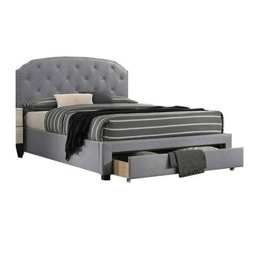Nailhead Trim Nue Upholstered Bed with Curved Tufted Headboard, Gray - Twin Size