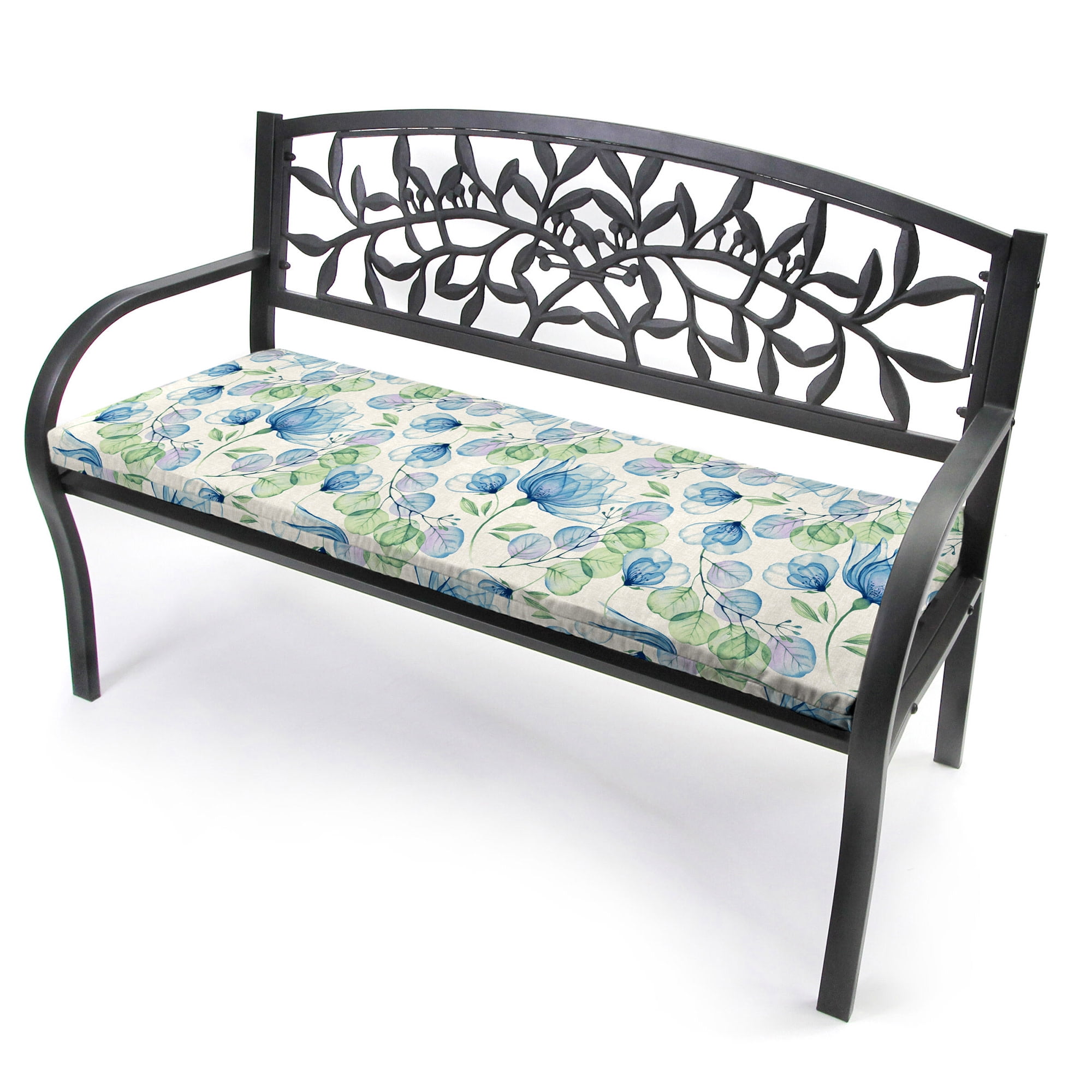 Jordan Manufacturing 41.75" x 18.75" Enchanted Garden Cream Floral Rectangular Contoured Outdoor Settee Swing Bench Cushion