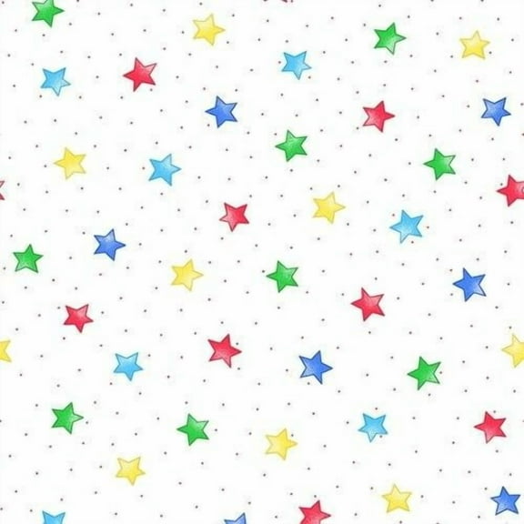 Flannel Colorful Stars Allover on White Kids Cotton Flannel Fabric Print by the Yard (3128X-78)