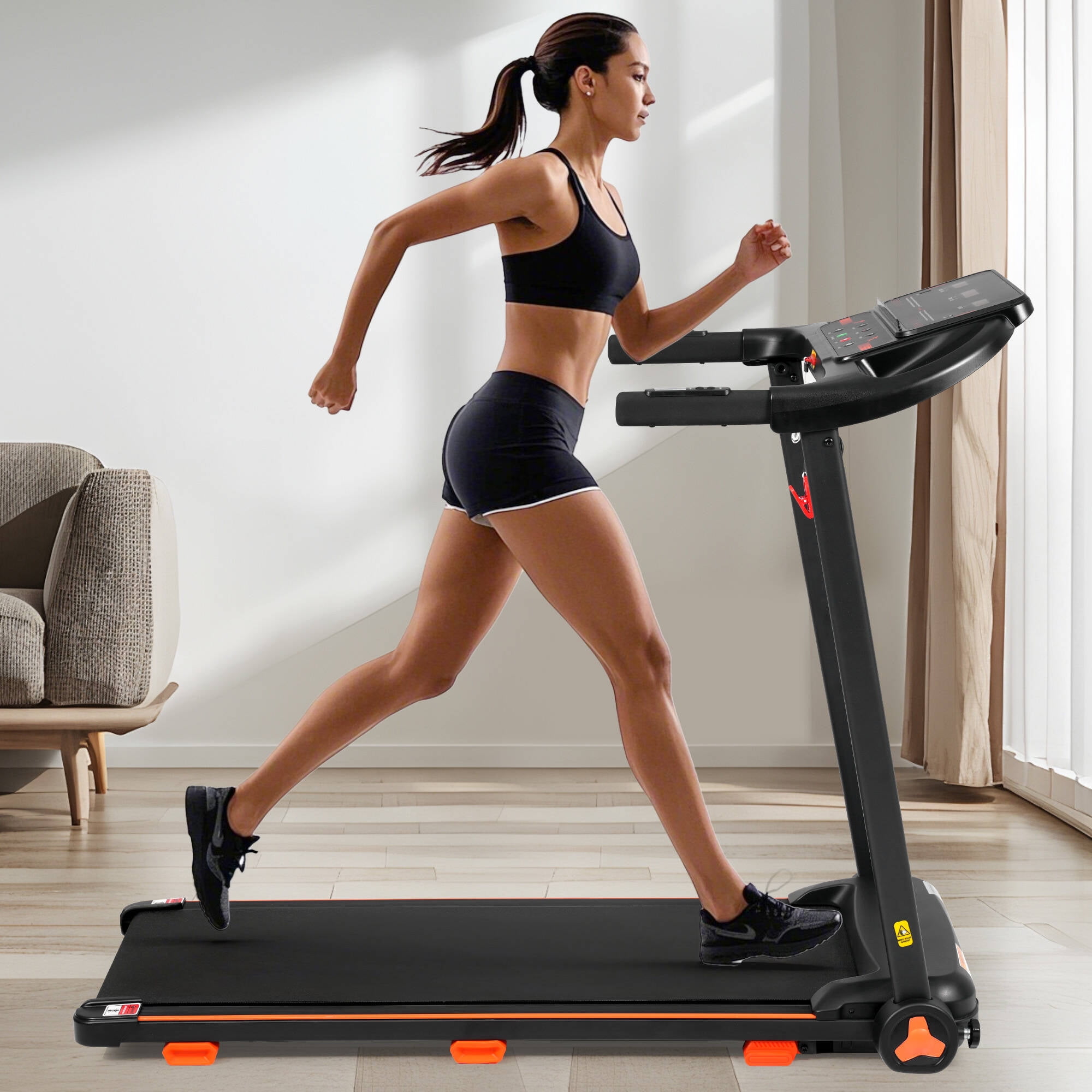 EUROCO 300 LBS Portable Folding Treadmill,2.5 HP Foldable Compact Treadmill with LED Display, Adjustable Incline,Heart Rate Sensor,Charge Station,Bluetooth Speaker and 6 Shock-Absorbing for Home