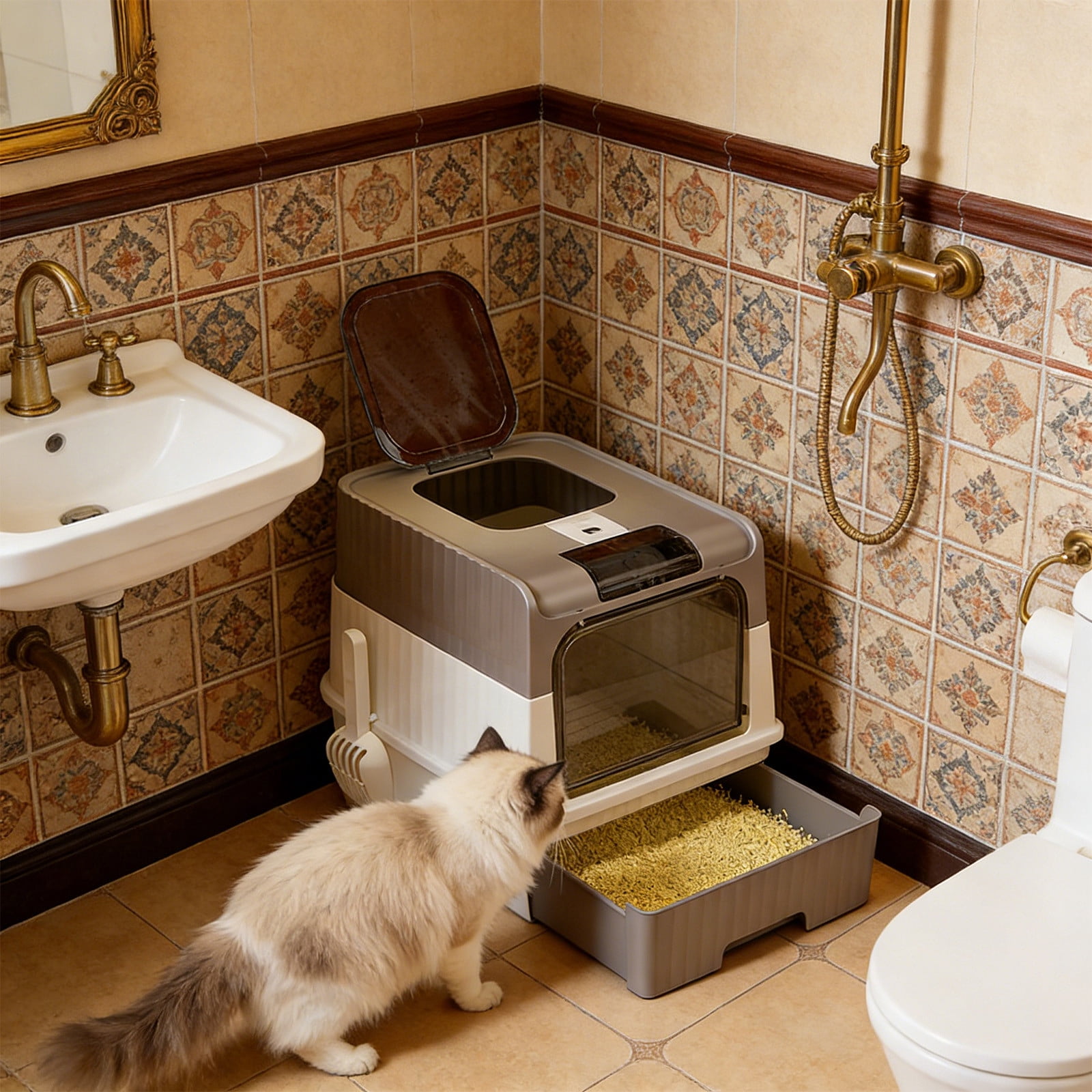 WLAGOOD Large Portable Foldable Cat Litter Box 19.3×13.8×14.6in Fully Enclosed Pan Detachable Drawer Odor Control Anti-Splashing Smooth Edge Spacious Entrance Indoor Cat Toilet