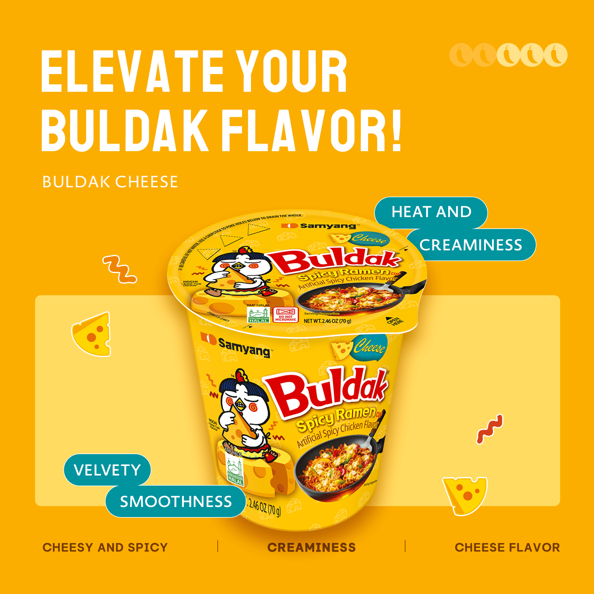 (3 pack) Samyang Buldak Spicy Cheese Instant Ramen Noodles, 2.46 oz Cup