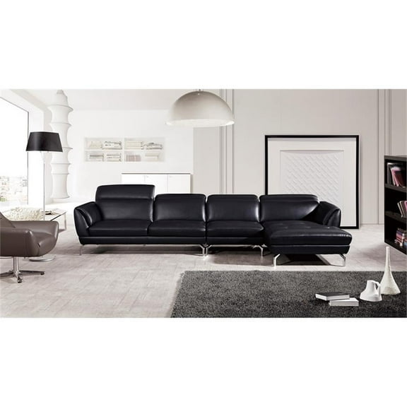 EK-L023 Black Color With Italian Leather Sectional - Right Facing Chaise