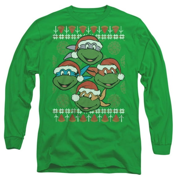 Teenage Mutant Ninja Turtles Ugly Christmas Sweater Unisex Adult Long-Sleeve T Shirt, Kelly Green, X-Large
