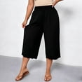 thumbnail image 2 of SAWOBUUN Women Plus Size High Waisted Wide Leg Capri Pants Elastic Waist Scallop Hem Trousers Casual Summer Lounge Pants, 2 of 9
