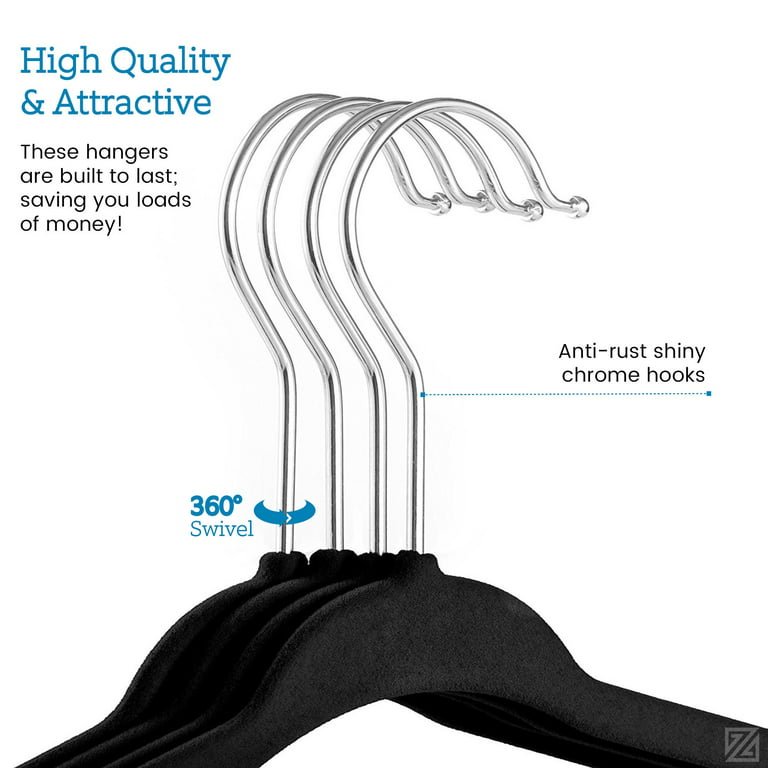 TechZoo 50 Premium Kids Velvet Hangers - 14 inch Non-Slip Kids Hangers - Ultra Slim Space Saving Children Hangers - 360ASwivel H