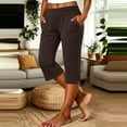 thumbnail image 2 of Oksale Women Stretch Capris Pull On Side Slit High Waisted Capri Pants with Pockets Comfy Casual Straight Leg Summer Cropped Trousers Brown XL, 2 of 8