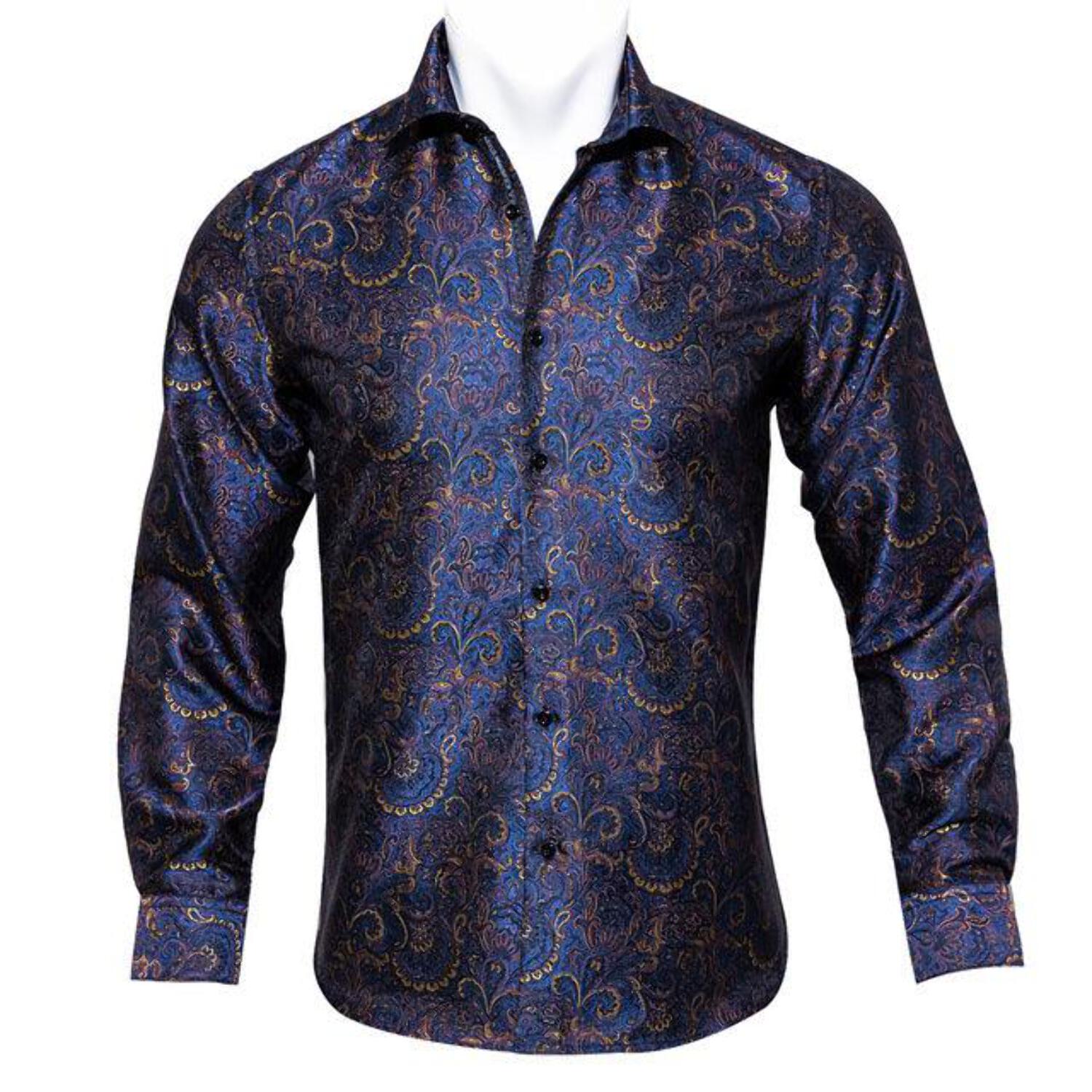 Barry.Wang Teal Paisley Floral Silk Shirts Men Autumn Long Sleeve Casual  Flower Shirts For Men Designer Fit Dress Shirt BCY-05 - Walmart.com