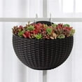 thumbnail image 2 of Creative Imitation Rattan Wall Hanging Semicircle Flower Pot, Gixusil Outdoor Wall Hanging Planter Plastic Flower Pot for Balcony Fence Wall Mounted Planters with Drainage(Black), 2 of 5