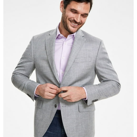 Michael Kors Mens Houndstooth Coat, Grey, 40 Short