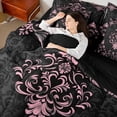 thumbnail image 4 of Manfei Bohemian Damask 7pcs Bedding Full Size, Black Pink Comforter Sets with Sheets, Victorian Flower Bed Set, Breathable Bedroom Decoration, 4 of 8