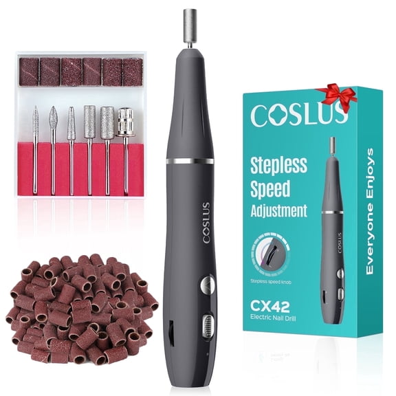 COSLUS CX42 Electric Nail Drill File,Professional Manicure Pedicure Kit, Stepless Speed Knob,Cordless,Rechargeable,for Home Salon Use-Gray