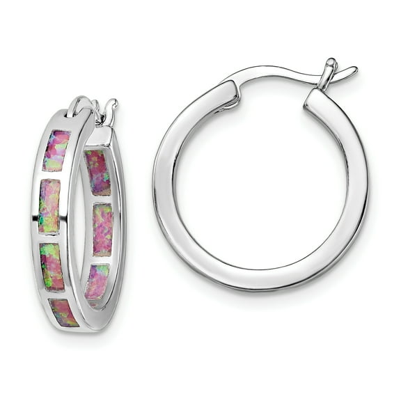 Primal Silver Sterling Silver Rhodium-plated Pink Lab Created Opal In and Out Hoop Earrings