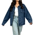 thumbnail image 4 of Edvintorg Denim Jacket for Women Fall Winter Fashion Loose Casual Jean Jackets with Pocket Button Down Women's Clothes Light Blue XL, 4 of 8