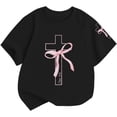 thumbnail image 3 of Girls Cute Cross & Bow Shirts Crewneck Graphic Tee Tops (Black 9-10 Years), 3 of 3